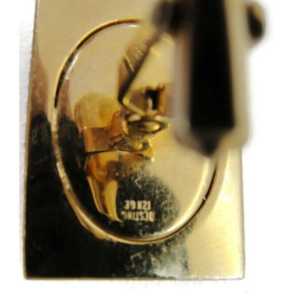 Vintage Destino Square Cufflinks 1/20 12K Gold Filled Green Oval Jade Center - Picture 7 of 12